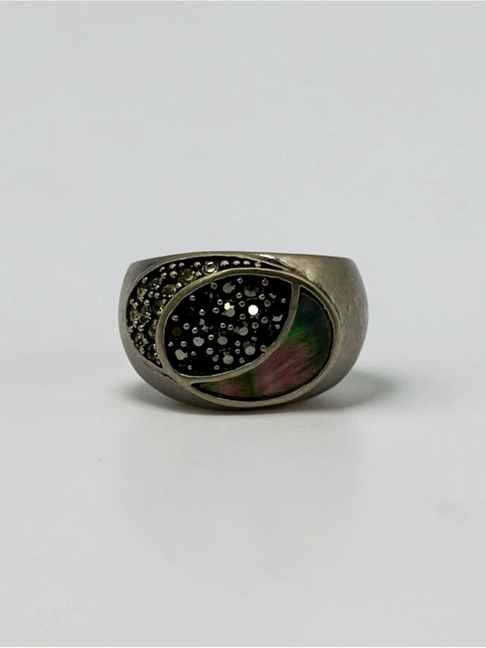 Lia Sophia Silver-Tone Rhinestone Iridescent Statement Ring Size 8.75–9